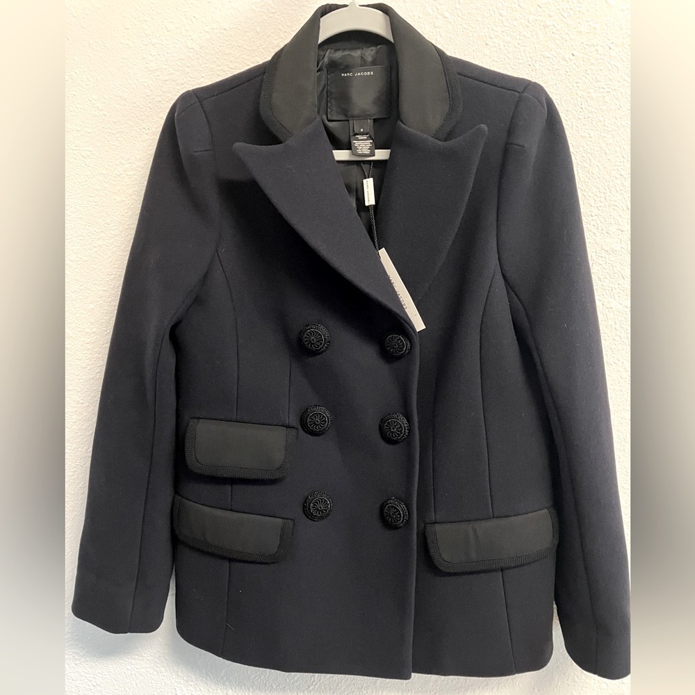 NWT Authentic MARC JACOBS Navy mini pea coat. Size 6.